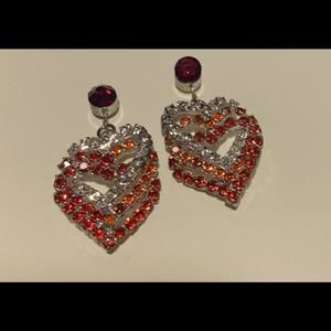 Glamorous Heart-Shaped Earrings with Multi-Colored Rhinestones